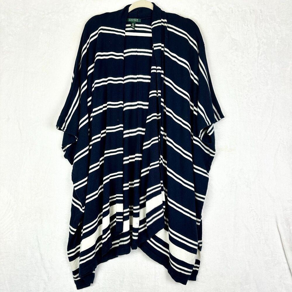 Lauren Ralph Lauren Silk Cashmere Draped Poncho Cardigan Size 1X Navy READ Flaws - Picture 3 of 11
